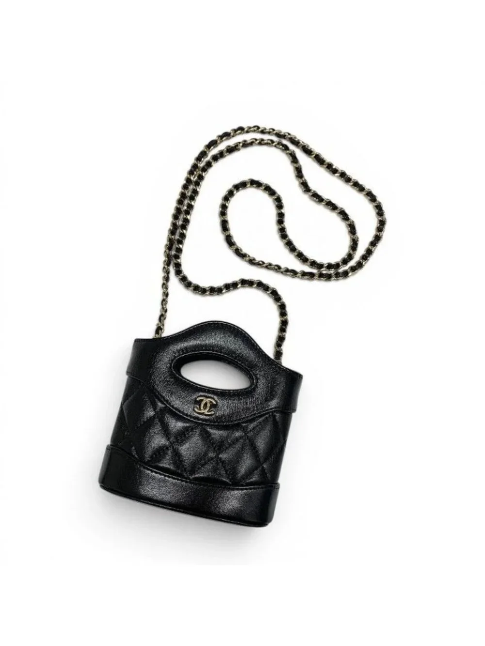 Chanel 31 Shoulder Bag Black Gold Quilted CC Logo Chain Clutch